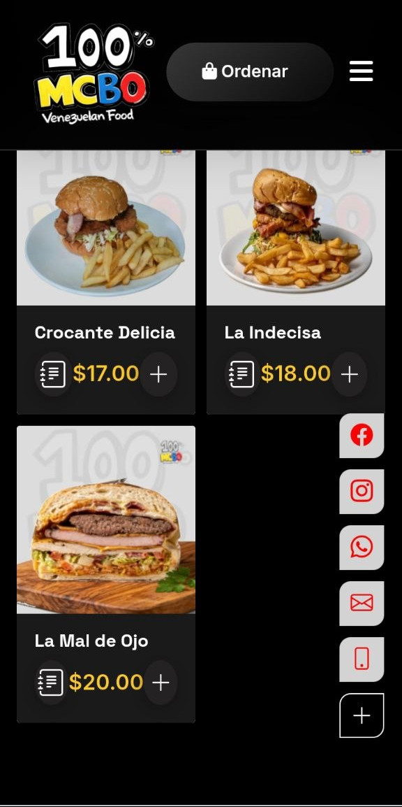 Vista del menú para el cliente